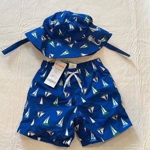 Gymboree baby boy sailboat swim trunks and matching bucket hat